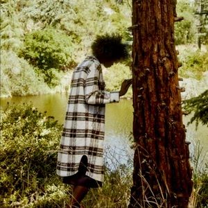 Reformation Women's XS Ainslie Wool Blend Grey Plaid Long Fall Coat; Gently Used